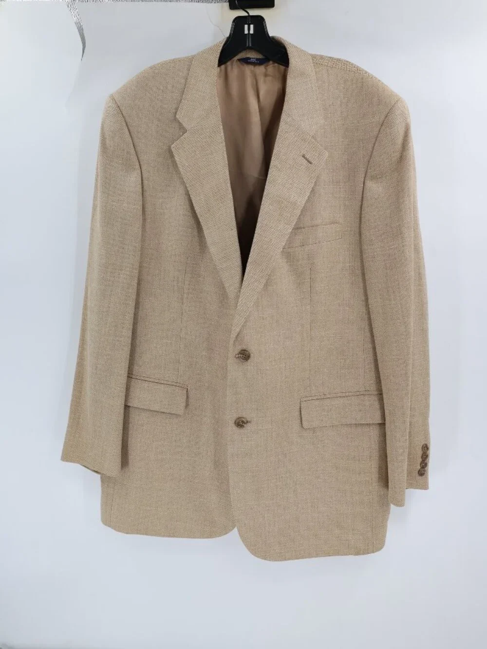 VTG Brooks Brothers Sport Coat Mens 44L Silk Linen Wool Ramie Herringbone Beige